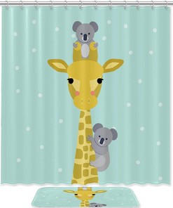 Giraffe Green Koala Shower Curtain, Microfiber Bathroom Accents Fabric Machine Washable