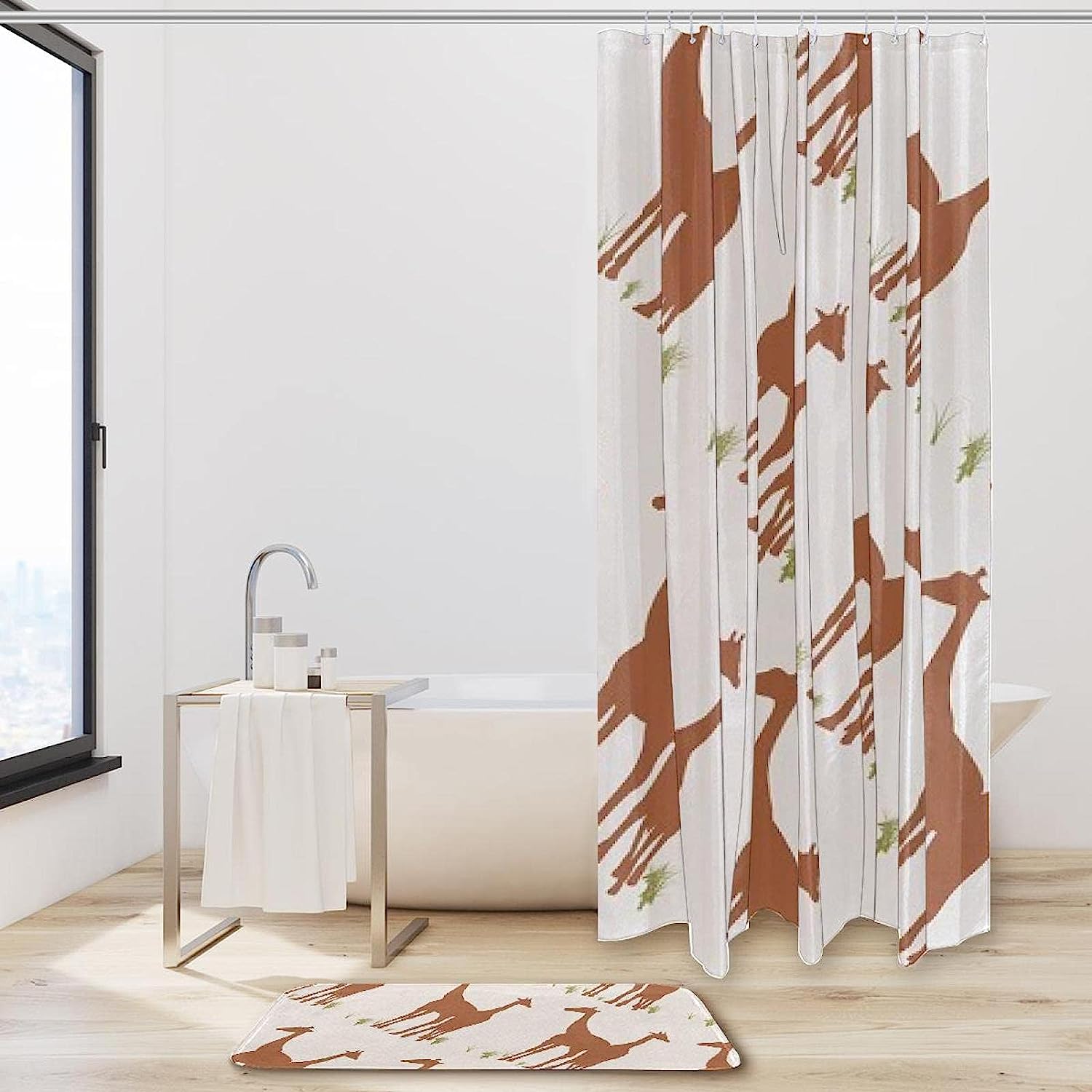Giraffe Head Silhouette Vintage Bathroom Shower Curtain - Minimalistic And Elegant Design - Image 2