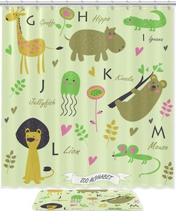 Giraffe Hippo Koala And Flowers Shower Curtain - Adorable Bathroom Decoration