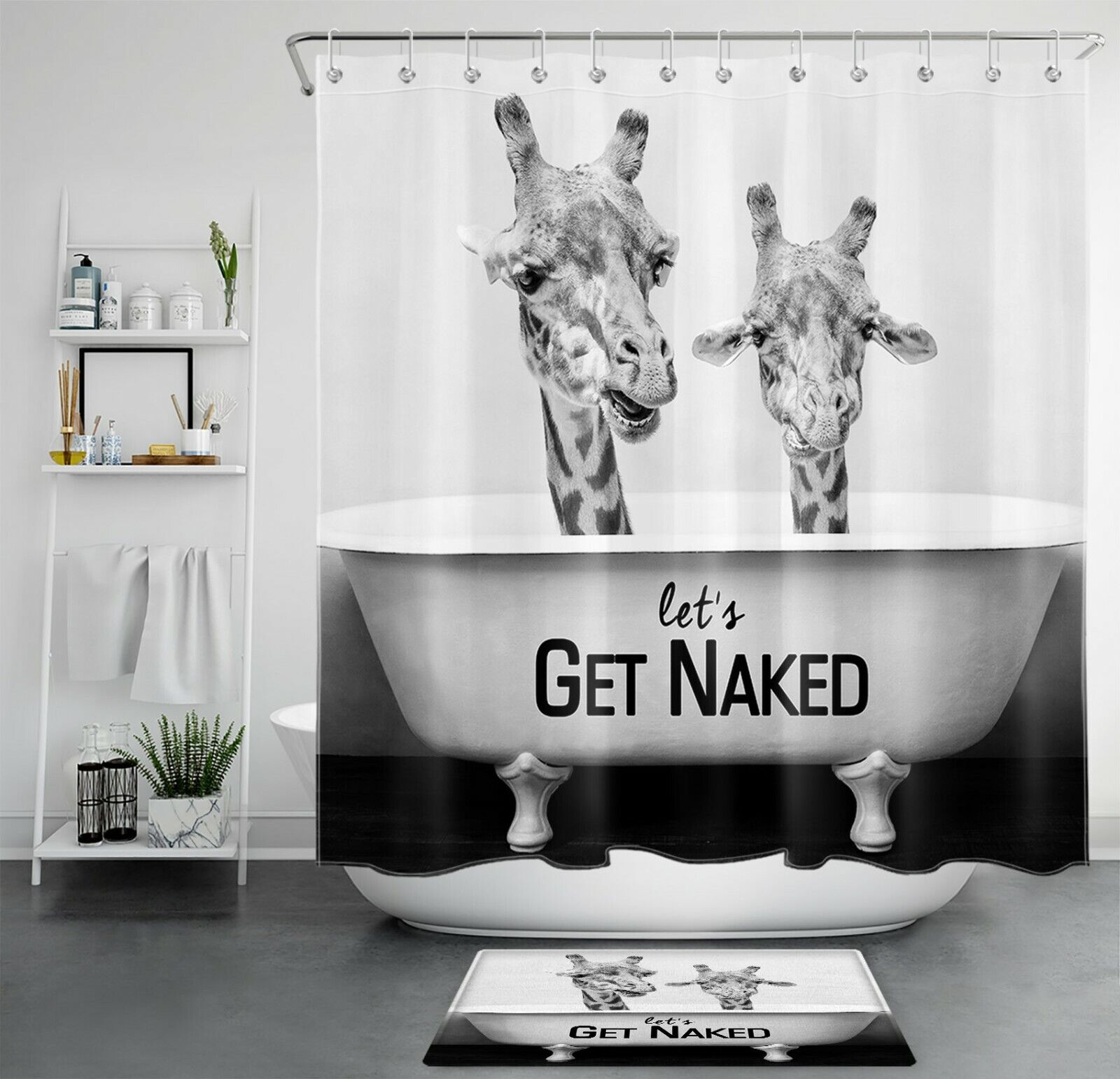 Giraffe In Bathtub Print Shower Curtain For Animal Lovers