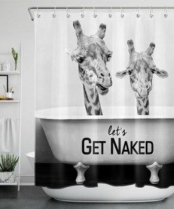 Giraffe In Bathtub Print Shower Curtain For Animal Lovers