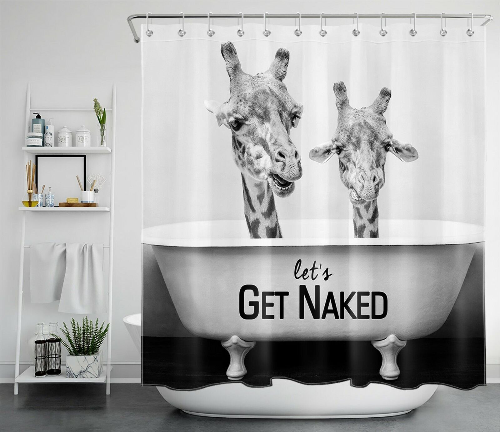 Giraffe In Bathtub Print Shower Curtain For Animal Lovers