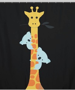 Giraffe Koala Shower Curtain, Fabric Bathroom Curtain With Print Design