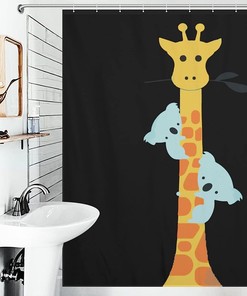 Giraffe Koala Shower Curtain, Fabric Bathroom Curtain With Print Design