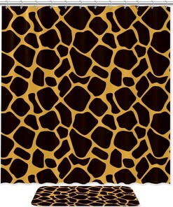 Giraffe Pattern Black Yellow Shower Curtain, Waterproof Fabric Bathroom Curtain