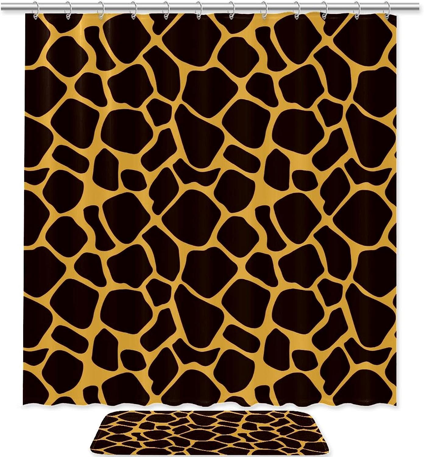 Giraffe Pattern Black Yellow Shower Curtain, Waterproof Fabric Bathroom Curtain