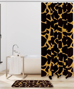 Giraffe Pattern Black Yellow Shower Curtain, Waterproof Fabric Bathroom Curtain