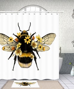Giraffe Pattern Set 3Pcs Shower Curtain Mat Waterproof For Bathrooms