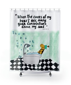 Giraffe Print Bathtub Shower Curtain For Kids Bathroom