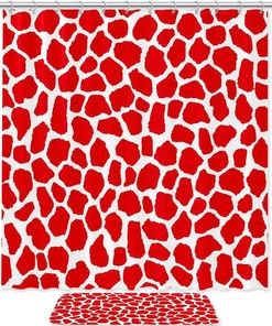Giraffe Print Pattern Red and White Shower Curtain for Bathroom