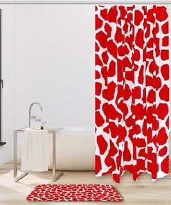 Giraffe Print Pattern Red and White Shower Curtain for Bathroom