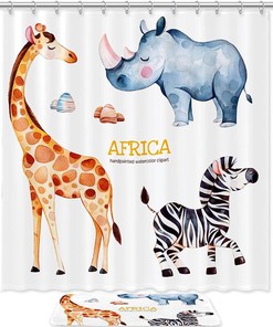 Giraffe Rhino Zebra Stones Shower Curtain Durable Waterproof Bath Curtain For Animal Lovers