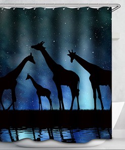 Giraffe Shower Curtain, African Safari Animals Print - Stylish Bathroom Decor