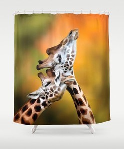 Giraffe Shower Curtain, Animal Couple Art Print - Stylish Bathroom Decor