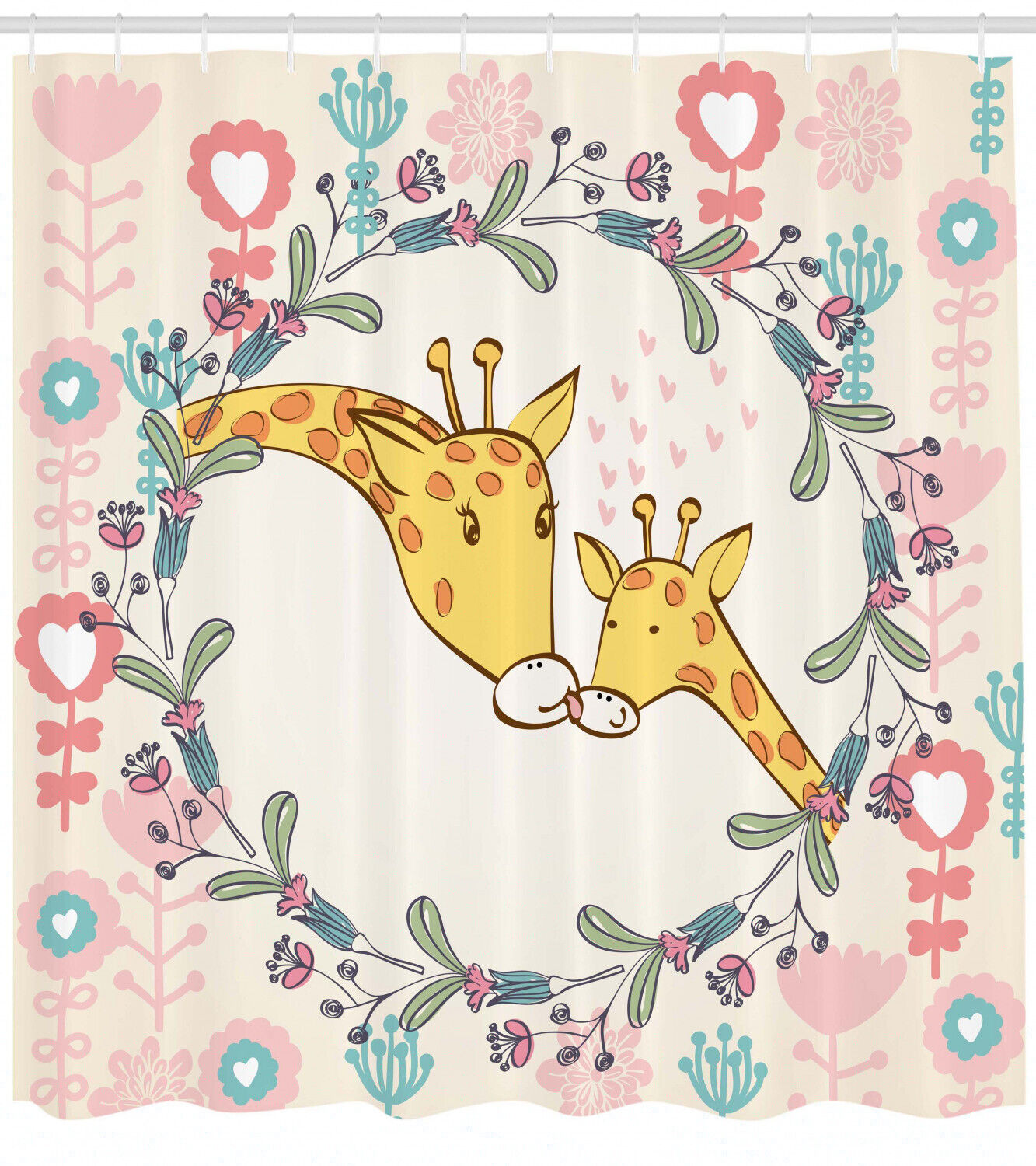 Giraffe Shower Curtain, Cartoon Mom And Kid Print - Cute Bathroom Decor