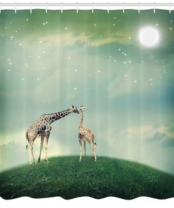Giraffe Shower Curtain, Fairytale Atmosphere Print - Unique Bathroom Decor