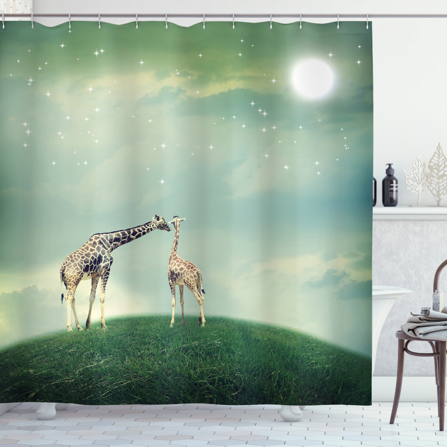 Giraffe Shower Curtain, Fairytale Atmosphere Print - Unique Bathroom Decor
