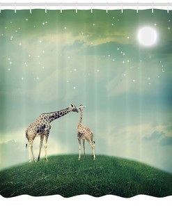 Giraffe Shower Curtain, Fairytale Atmosphere Print - Unique Bathroom Decor