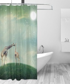Giraffe Shower Curtain, Mother-Child Animal Print, Romantic Bathroom Decor