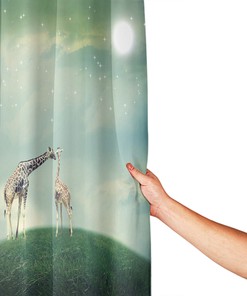 Giraffe Shower Curtain, Mother-Child Animal Print, Romantic Bathroom Decor