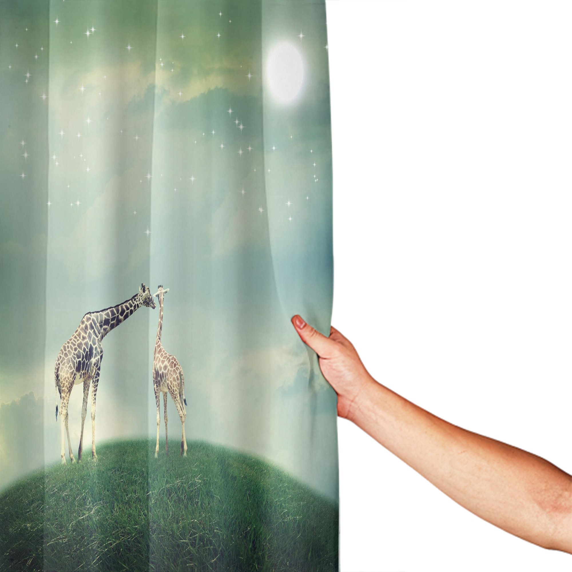 Giraffe Shower Curtain, Mother-Child Animal Print, Romantic Bathroom Decor