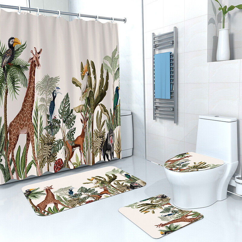 Giraffe Toucan Tropical Shower Curtain, Cute Animal Print For Bathroom