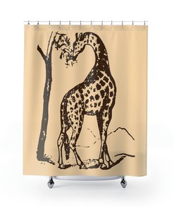 Giraffe Tree Brown Light Biege Shower Curtain For Rustic Bathroom Decor