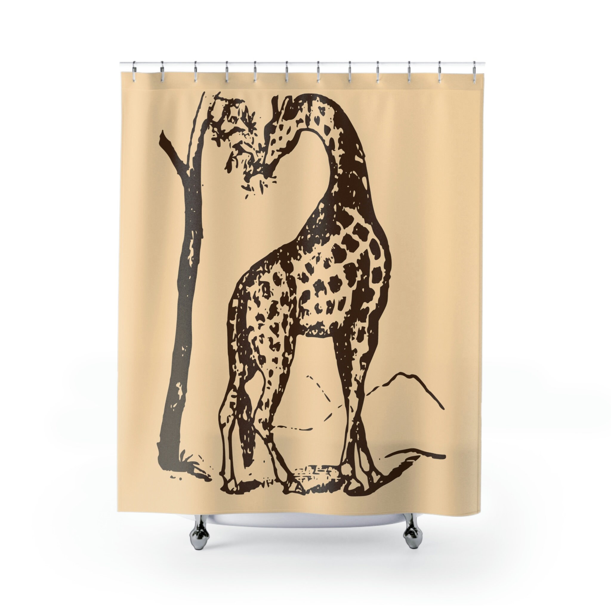 Giraffe Tree Brown Light Biege Shower Curtain For Rustic Bathroom Decor