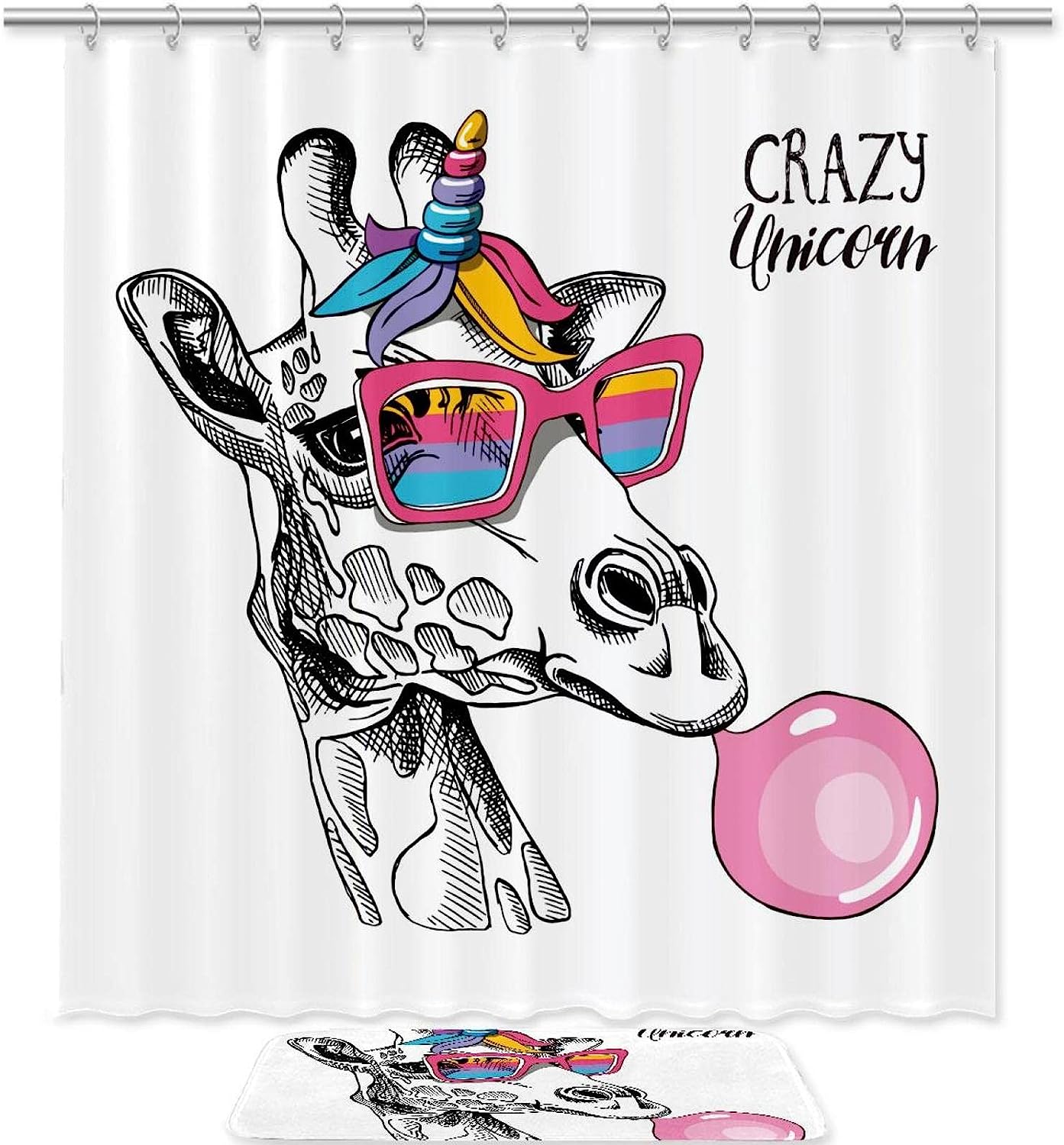 Giraffe Unicorn Shower Curtain, Waterproof Fabric Bathroom Curtain - Unique Design