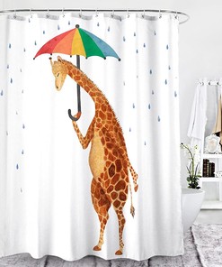 Giraffe Waterproof Shower Curtain - Quick-Drying Bathroom Curtain Set with Exotic Animal Design