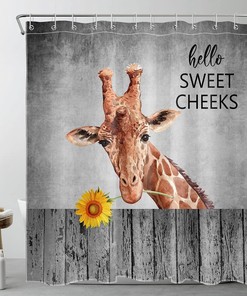 Giraffe Yellow Sunflower Vintage Fence Funny Shower Curtain - Farmhouse Bathroom Decor