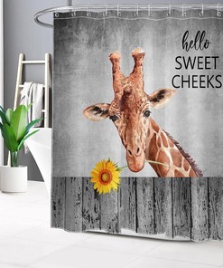 Giraffe Yellow Sunflower Vintage Fence Funny Shower Curtain - Farmhouse Bathroom Decor