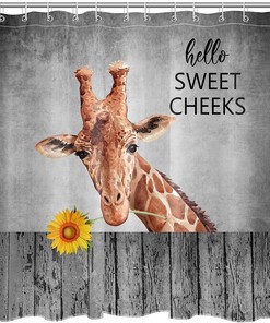 Giraffe Yellow Sunflower Vintage Fence Funny Shower Curtain - Farmhouse Bathroom Decor