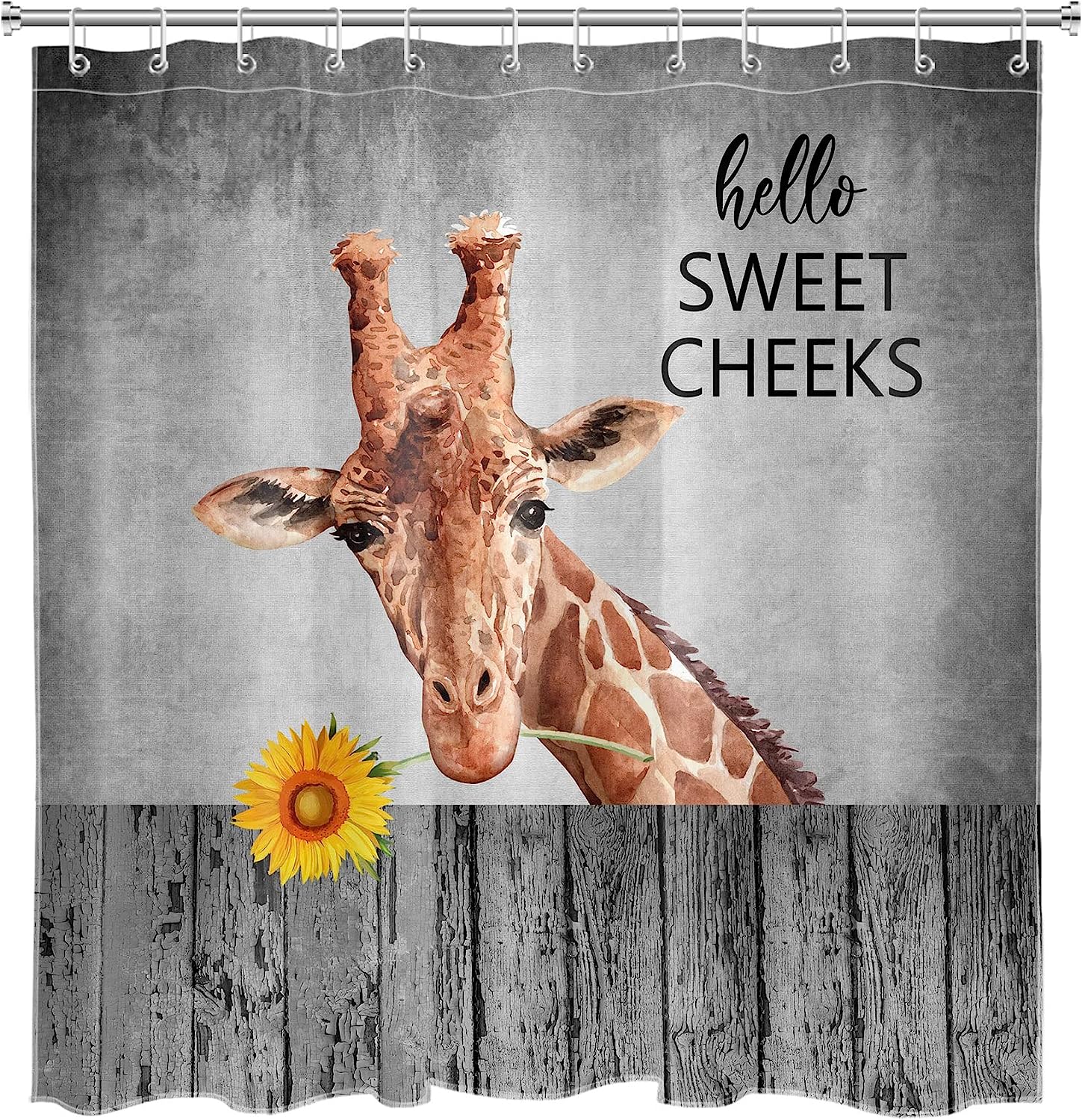 Giraffe Yellow Sunflower Vintage Fence Funny Shower Curtain - Farmhouse Bathroom Decor