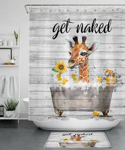 Giraffe and Sunflower Rustic Board Shower Curtain for Bathroom Decor