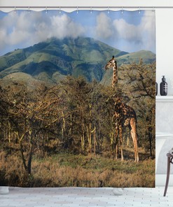 Giraffe and Trees Safari Zoo Animal Print Shower Curtain for Bathroom