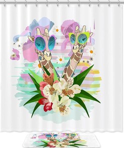 Giraffe in Flower Hats Shower Curtain for a Cute and Whimsical Bathroom