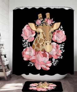 Giraffe in Pink Floral Shower Curtain for Animal Lovers