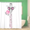 Giraffe in Pink Glasses Blowing Bubble Gum Hipster Style Animal Shower Curtain, Waterproof Bathroom Decor Curtain
