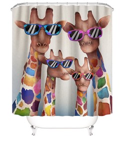 Giraffes Family Shower Curtain, Cute Animal Print - Waterproof Bathroom Curtain