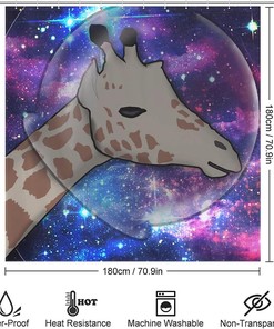 Giraffes In Space Shower Curtain, Waterproof Bath Curtain - Unique Design For Bathroom