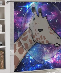 Giraffes In Space Shower Curtain, Waterproof Bath Curtain - Unique Design For Bathroom