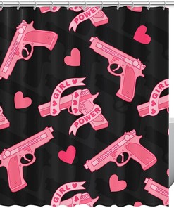 Girl Power Pink Love Heart Shower Curtain for Your Empowering Bathroom