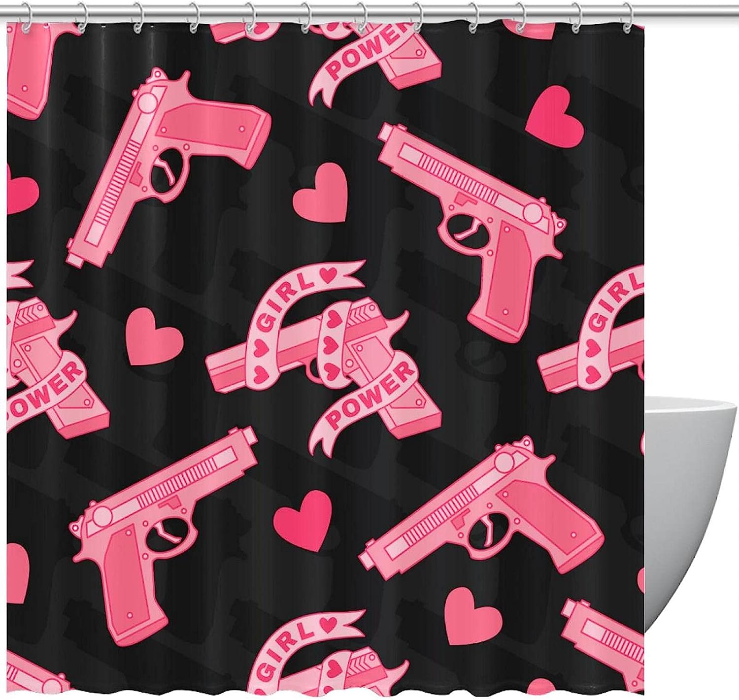 Girl Power Pink Love Heart Shower Curtain for Your Empowering Bathroom