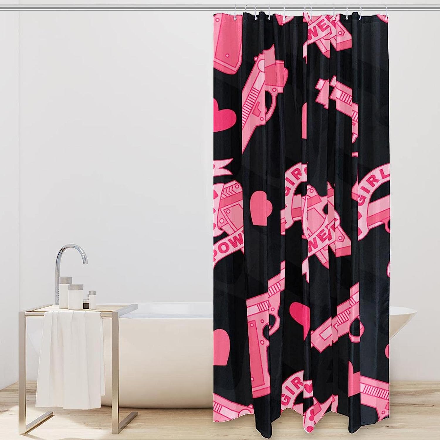 Girl Power Pink Love Heart Shower Curtain for Your Empowering Bathroom