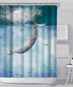 Girl and Whale Waterproof Shower Curtain - Fun Bathroom Curtain with Cute Whale Print and Durable Fabric