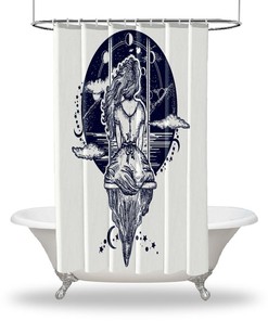 Girl on Swing with Moon Shower Curtain for Playful Bathroom Decor