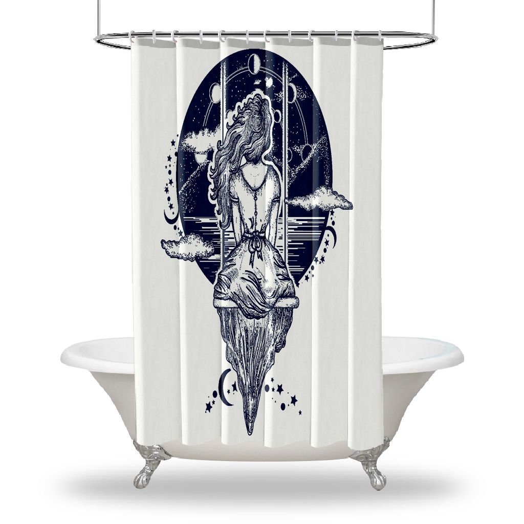 Girl on Swing with Moon Shower Curtain for Playful Bathroom Decor