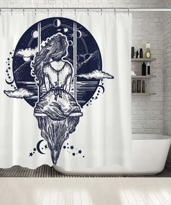 Girl on Swing with Moon Shower Curtain for Playful Bathroom Decor
