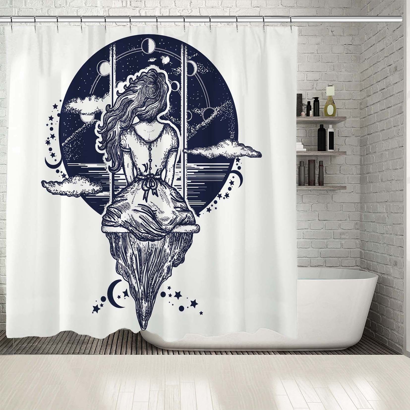 Girl on Swing with Moon Shower Curtain for Playful Bathroom Decor